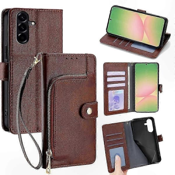 A56 5G Leather Case with Zipper - Protective Smartphone Case Brown