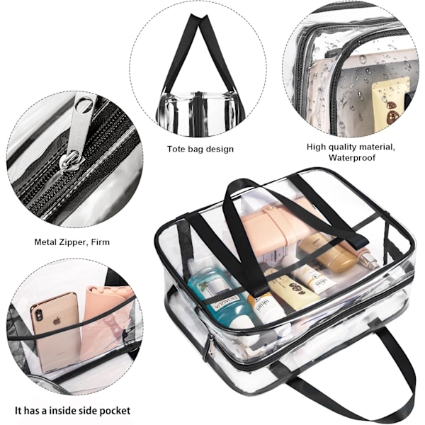 Läpinäkyvä Kosmetiikkakassi Transparent Tote Bag Paksu PVC Vetoketju Toilettkassit Vedenkestävä Meikkitaiteilija Suuri Kassi Vaippa Olkalaukku Rantakassi