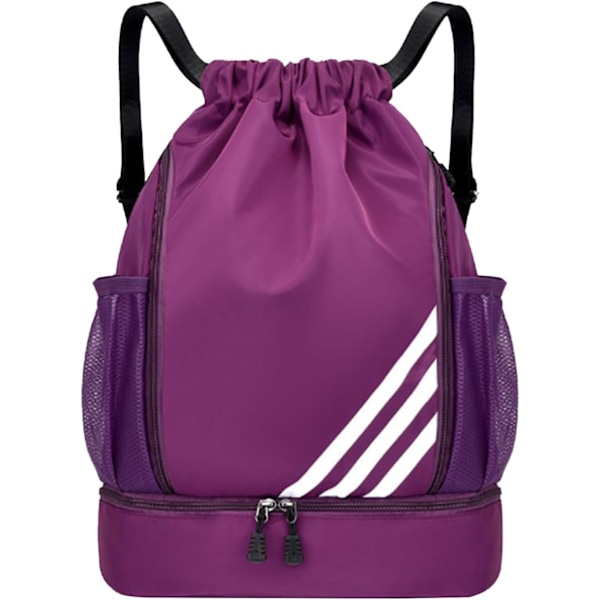 Dragskoväskor, Vattentät Simväska för Barn Vuxna, Stor Dragsko Gymväska, Sport Dragsko Gym Ryggsäck, Unisex PE-väska med Skofack Purple