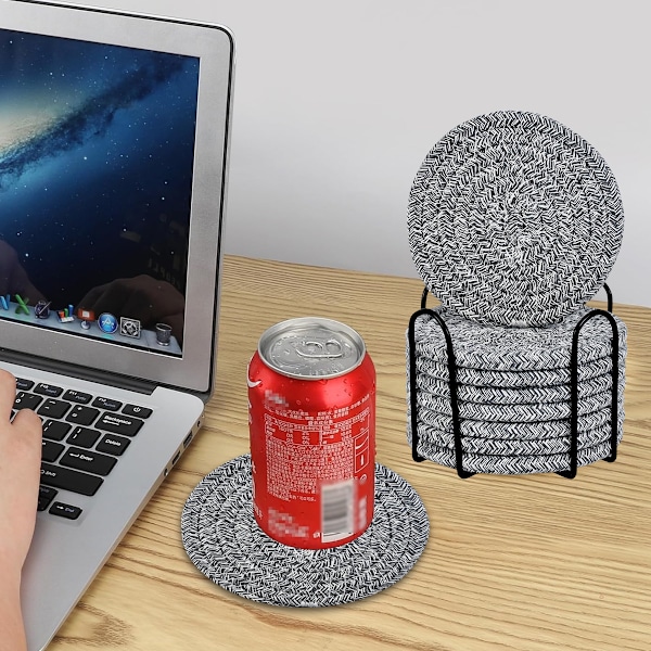 8 stk. Drikkeunderlag med Holder, Bomullsvevde Absorberende Underlag for Drikker, Minimalistisk Hjemmeinnredning Underlagssett for Trebordbeskyttelse Style 4