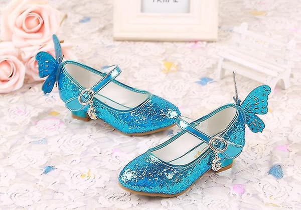 Glitter Prinsesse Jenter Lær Høyhælte Sko Sommerfugl 3D33225 Blå