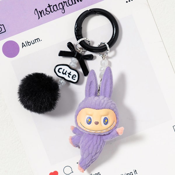 Söpö Mini Labubu Avaimenperä Sarjakuva Luova Kolmiulotteinen Nukke Opiskelijan Koululaukun Riipus Auton Avaimenperä Miehille ja Naisille Lahja ——MA Light pink