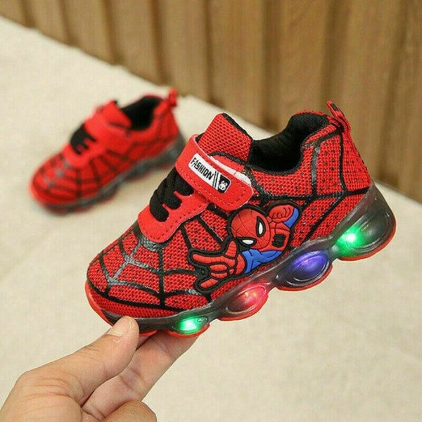 Spiderman LED Träningsskor Blinkande Lysande Sneakers Barn Röd Red EU30