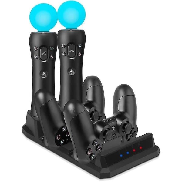 Laddningsställ för två Ps4/psvr/move Motion Controllers, 4-i-1 Laddstation Skrivbordsstation Laddningsställ för Playstation Ps4 Psvr Vr Move