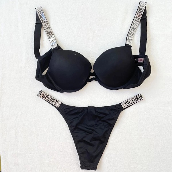 Seksikäs alusvaatesetti mukavuus naisille push up rintaliivit Victoria's Secret alusvaatesetti naisten alusvaatteet Vetement Femme musta musta svart 75C