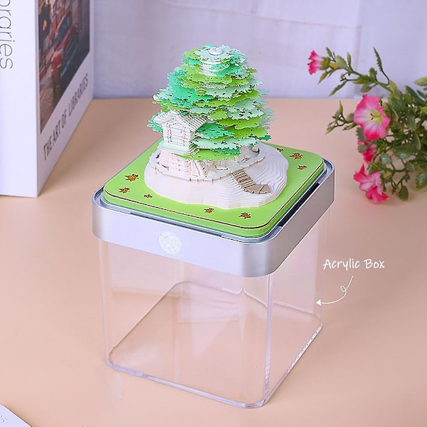 Omoshiroi Block 3D Notisblokk 3D Kalender 2024 Sakura Trehytte Bordkalender Med Lys Papirkunst 3D Notisblokk Julegave (FMY) Treehouse calendar2