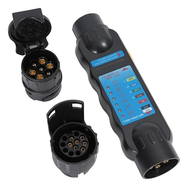 Tilhengerkontakt-Tester Lamper Kabling Krets Diagnostikverktøy (7-polet Tilhenger Tester + 2 x 7 13 Konverter)