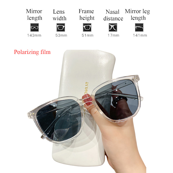 Solbriller i europæisk og amerikansk mode, polygon trendy solbriller til kvinder med polariserede glas Transparent white