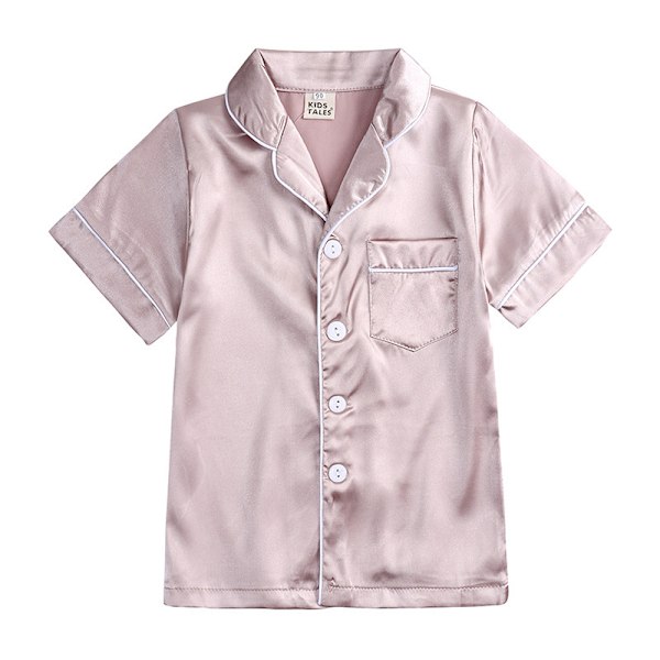 Satin Pyjamas Set i Siden, Kortärmad, Barnkläder för Sovkläder aprikos apricot 100