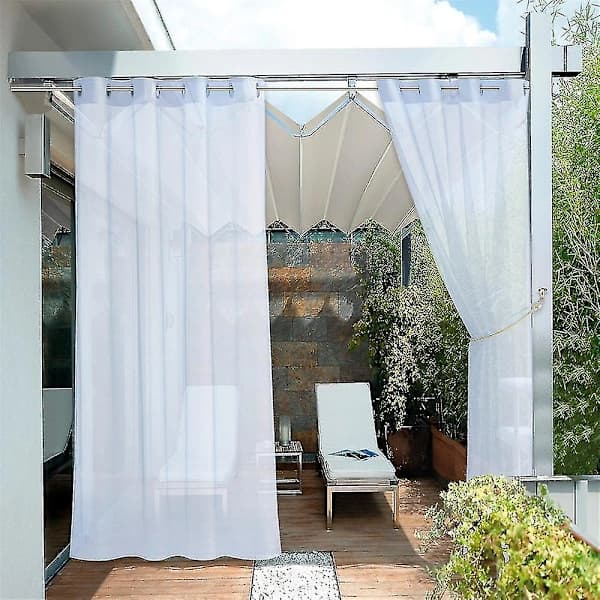 2-pack utomhusgardiner, vattentäta polyesterpaneler för avskildhet, för uteplats, veranda, lusthus, vit 132x243cm