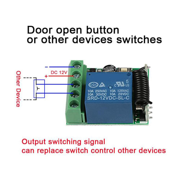 5x DC 12V 1CH 433MHz Universell Trådløs Fjernkontroll Bryter RF Relé Mottaker 433 MHz Sender