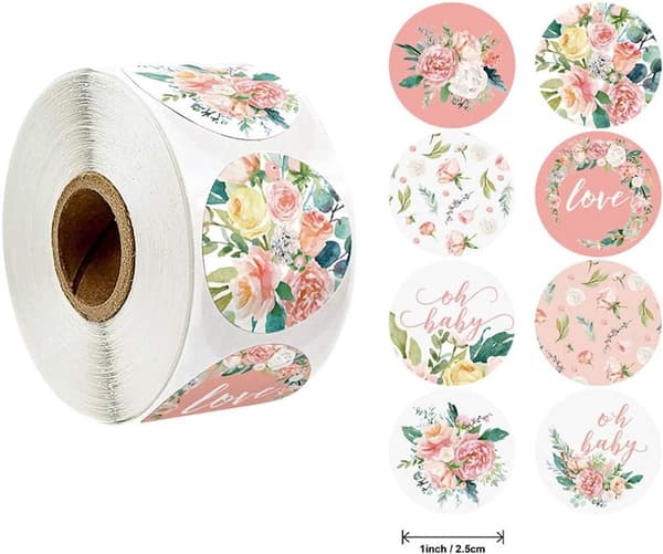 Label - 2 ruller (1000 stk. pr. rulle) - Forseglingsmærke - Forseglingssticker - Sticker - Blomsterstickers