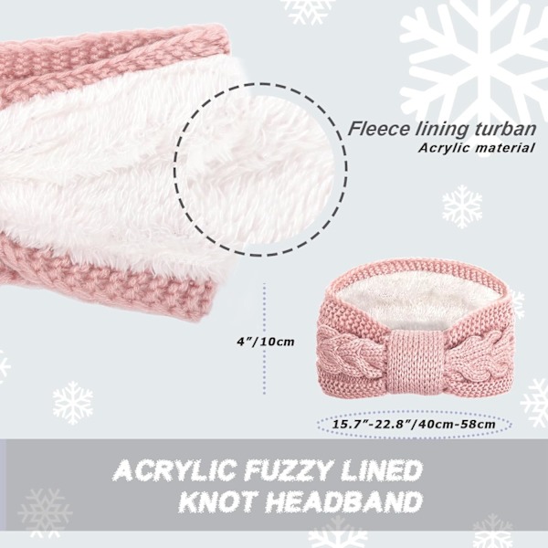 Hodebånd i strikk for kvinner - Tykt fleecefôret ørevarmer 4pcs Knot Style Set-B01UK