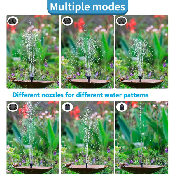 Mini Solcellefontænepumpe Power Panel Kit med 6 Dyser Solcellepanel Vandpumpe til Fuglebad, Dam, Have og Andre Steder B-1.5W