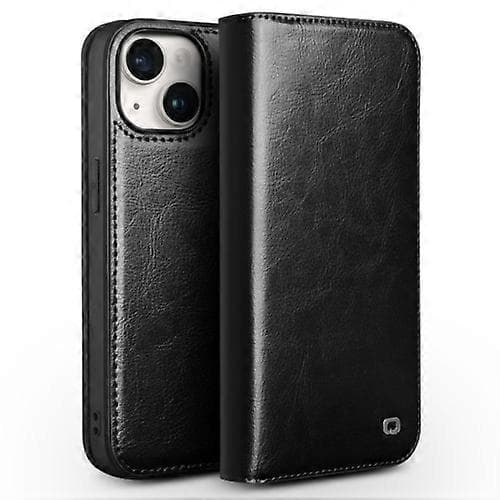 QIALINO Classic Real Leather Case for iPhone 15 Black Black 15 Pro