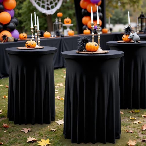 Rund Spandex Cocktailborddug, Elastisk Strækpasform, Krølfri, Til Bryllupper, Fester Og Halloween, Sort, 32 x 43 Tommer