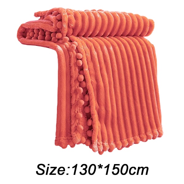 Fleecepledd i pleddstørrelse – 51x63, Myk, Plysj, Fluffy, Lodden, Varm, Koselig – Perfekt pledd for sofa, seng, sofagruppe - med pompom-frynser coralline