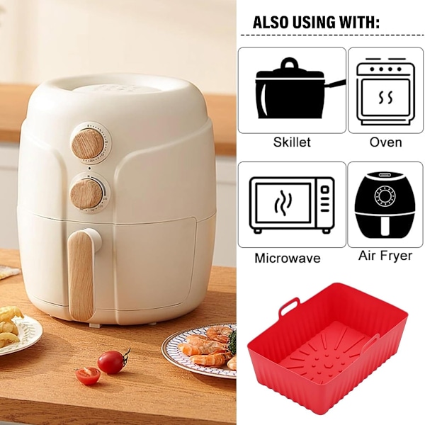 Air Fryer Silikonform, Rektangulär Silikonbehållare för Air Fryer, Silikonbricka för Air Fryer röd routine red
