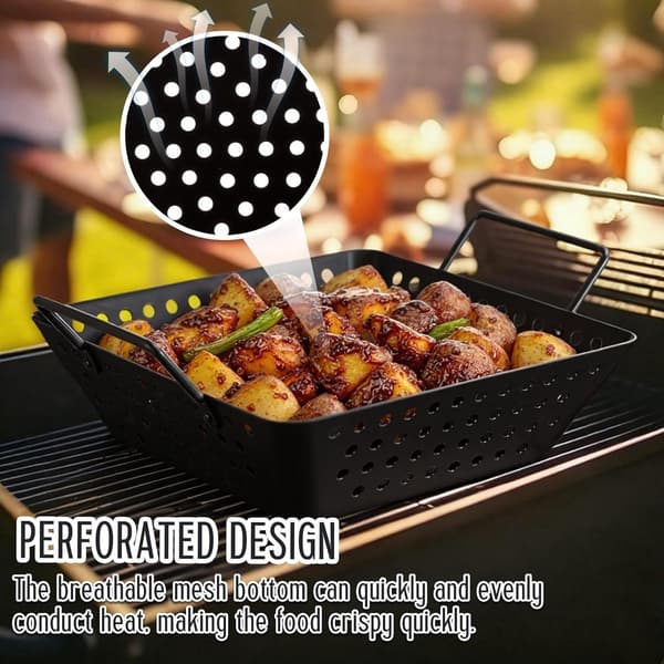 BBQ Grillkurv Sæt, 3-Dele Rustfrit Stål Non-stick Kurve, 3 Former Til Grøntsager, Kød Og Skaldyr, Udendørs Grillning, Sort