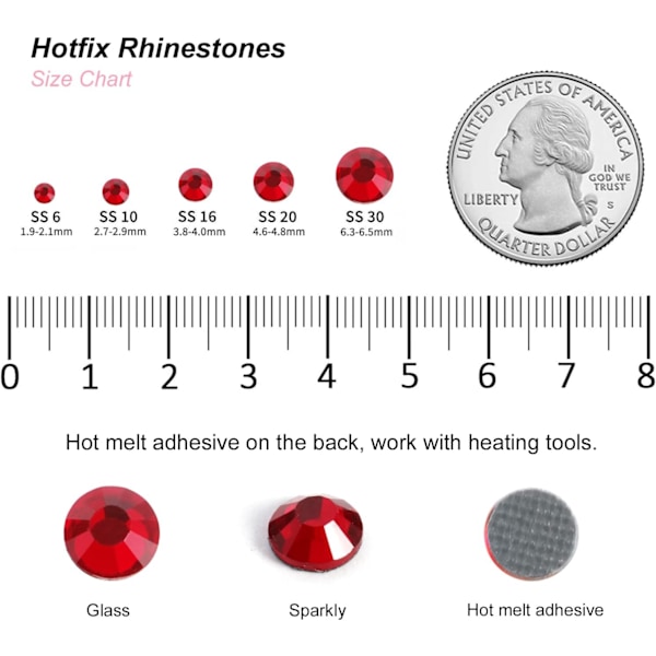 1600 st Siam Röda Hotfix Strass för Hantverk, SS20, 4,6-4,8 mm Siam Siam SS20