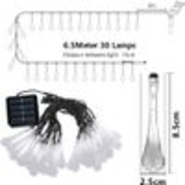 Solcellelamper utendørs, 6,5 m balkong solcellelamper med 30 LED-krystallkuler, 8 moduser, IP44 vanntett, solcellelamper for hage,