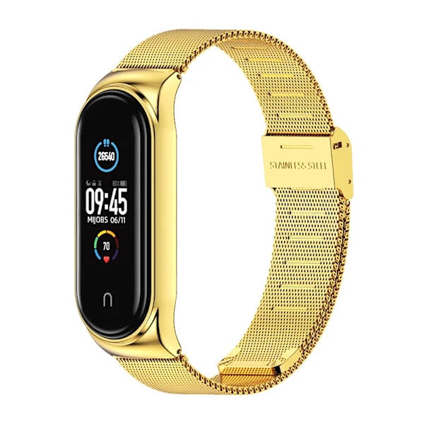 Urrem Mi Band 7 Velegnet til Xiaomi Armbånd 3/4/5/6/7 Rem 04 Række 304 Rustfrit Stål Metalrem Guld Guld Golden For mi band 3 4 5 6