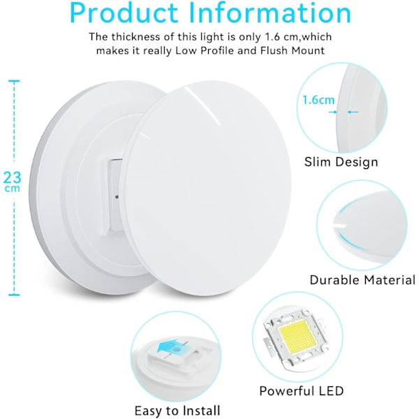 GDRHVFD | Modern LED-taklampa, 18W vardagsrums taklampa 6000K kallvit 1700K rund badrums taklampa barn/vuxen sovrum