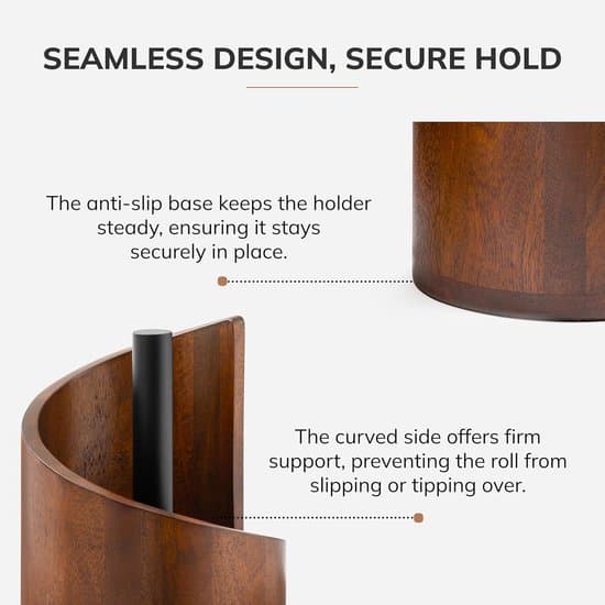 Paper Towel Holder Stand Solid Wood Vertical Roll Holder With Metal Side Bar for Kitchen Countertop Dining Table Brown 10 x 15 cm
