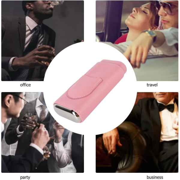 Cigarr Humidor Box, 3 fingrar Case Portabel Elegant slitstyrka Fint utformad för resor för utomhusbruk (rosa)