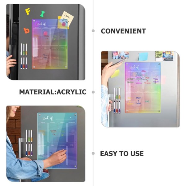 Magnetisk kalender Rensa kylskåpskalender med markörer Regnbågsfärgschematavla Magnetisk veckoplanerare Torrsudda Whiteboard Måltidsförberedelser