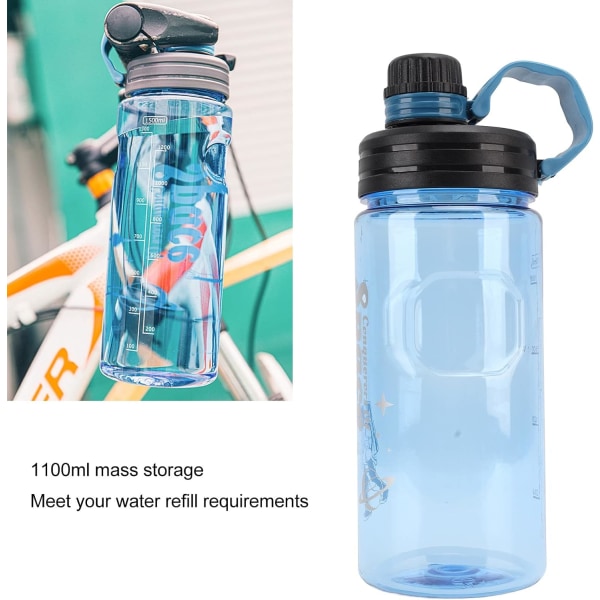 1100 ml sportflaska, motiverande cykelvattenflaska med sugrör, färgglad plastvattenflaska för löpning Träning vandring