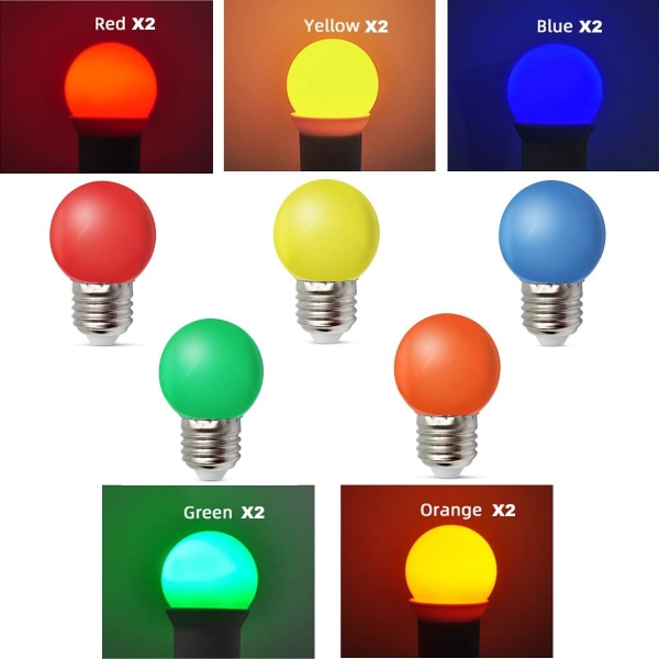 E27 LED 1W färgad glödlampa, energisparande glödlampa, julglödlampa, girlangglödlampa, utomhus, terrass, fest, jul
