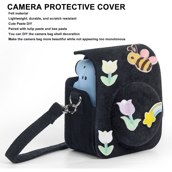 Camera Black Filt Soft Cover Bag för Mini 12 Camera Black Filt Bag, Soft Cover med Bee Paste Anti Scratch Camera Bag