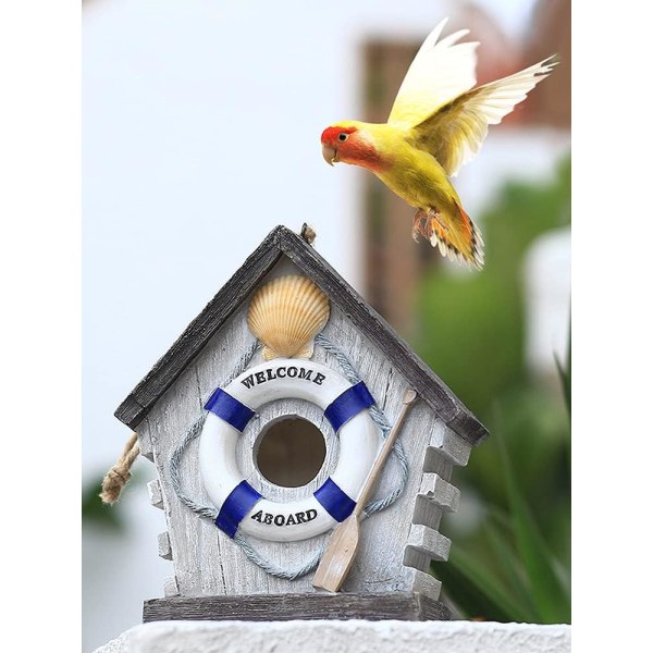 Fågelhus, Resin Birds Rastplats Hängande fågelbo, Trädgårdsdekorlåda Handmålad fågelhus för vilda fåglar Hus Trädgårdsuteplats
