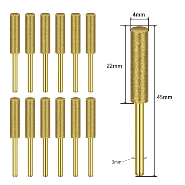 Kedjetillbehör, titanpläterad diamantkedjeslipare diamantkant slipstenar för motorsåg sten smycken, 12 st 4 mm
