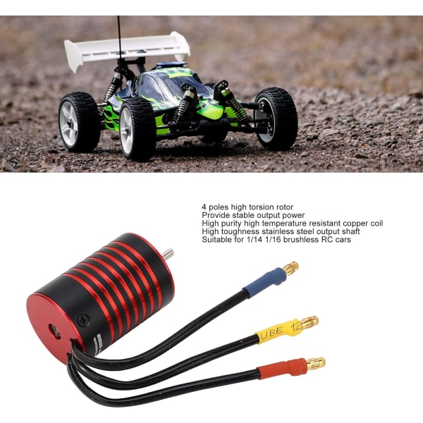 2838 borstlös motor, bra värmeavledning 600W 4-polig borstlös motor i aluminium med 3,5 mm hankontakt för 1/14 RC-bil (4400KV)