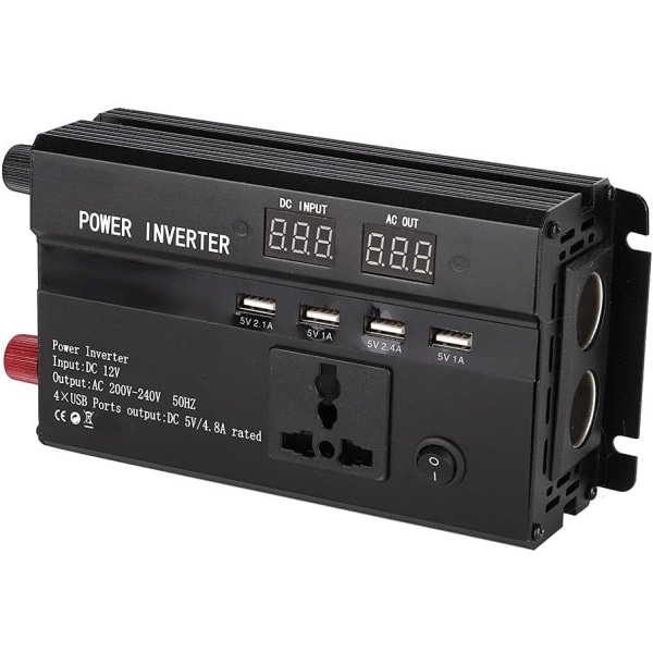 Inverter Power Inverter Metal 3000W 12V till 220V Bil Power Inverter Converter med LCD-skärm USB -port cigarrtändarportar