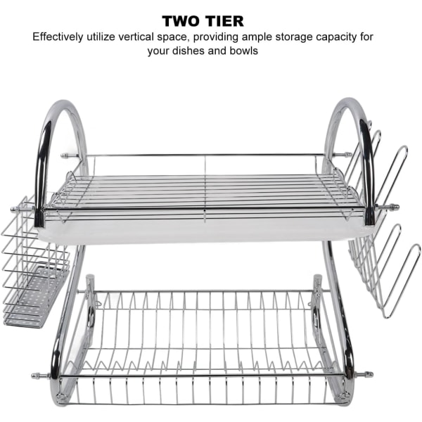 Diskställ, 2-vånings skål Diskavlopp, Snygg organisation Rostskydd Torkställ för kök, för köksbänk, kopp, glas, skärbräda