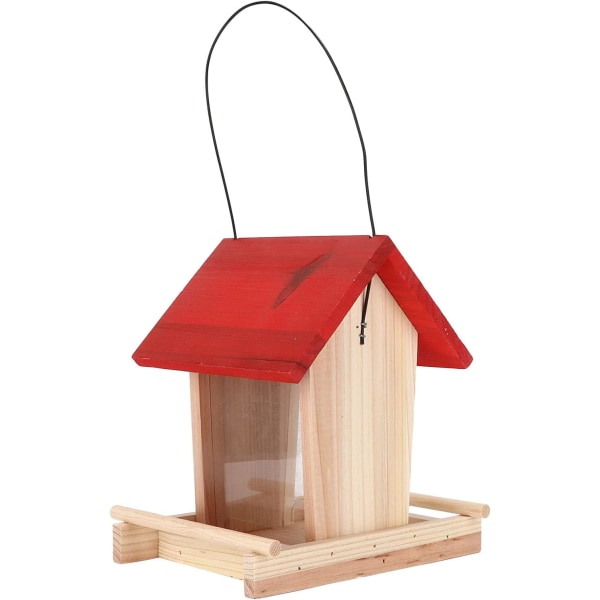Röd fågelmatare väderbeständig trä hängande fågelmatningshus för utomhus vilda fågelfrö, utomhus, trädgårdsdekoration