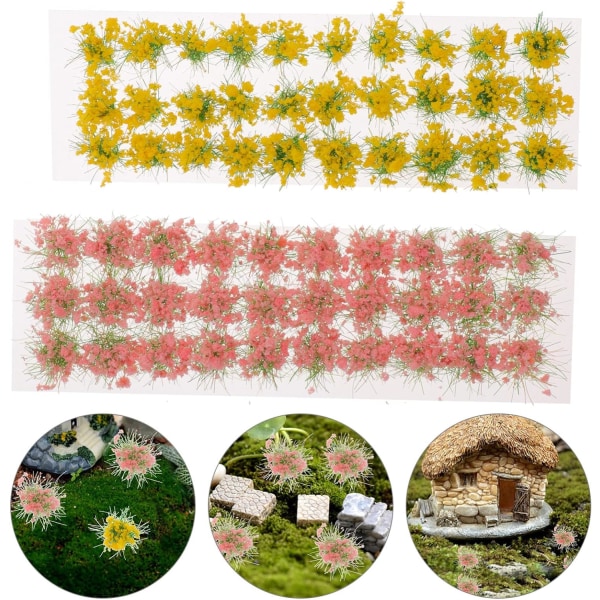 2 ark självhäftande färgglada blomsterklasar Gräsprydnad Mini Husvägdekor Sandbord Blomma Miniatyrprydnad Statisk Blomstermodell