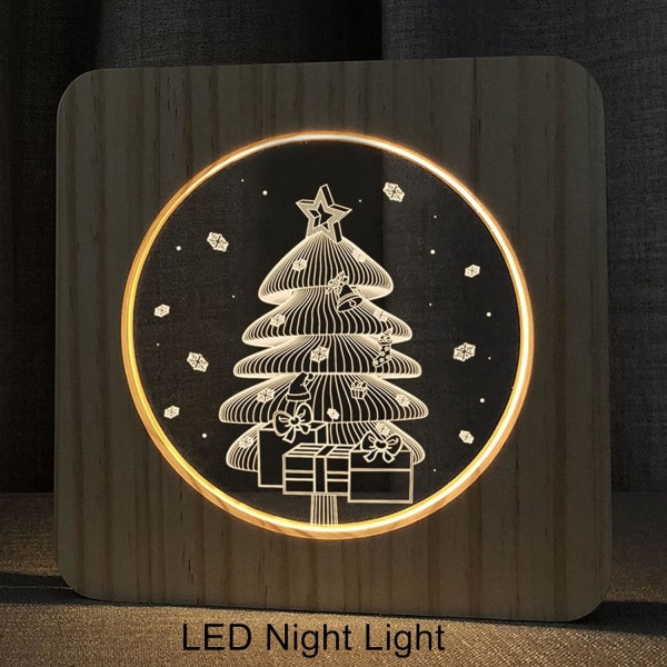 3D trälampa LED nattljus 3D julgran ihålig design USB trä nattlampa för sovrum vardagsrum kontor