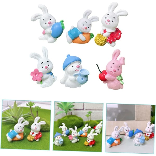 6st Kaninprydnad Ätbart påskgräs Påsk Cupcake Toppers Bunny Kanin Mini Kanin Figur Kanin Dekor Micro Glas Display Bunny