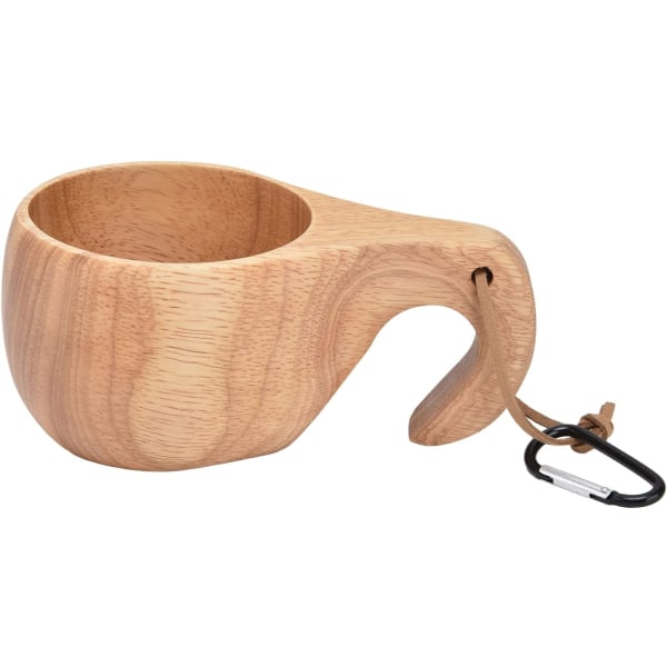 Träcampingkopp, handpolerad bärbar drickskopp i trä med handtag för kaffe te mjölk, rustik vattenmugg för hemkök med