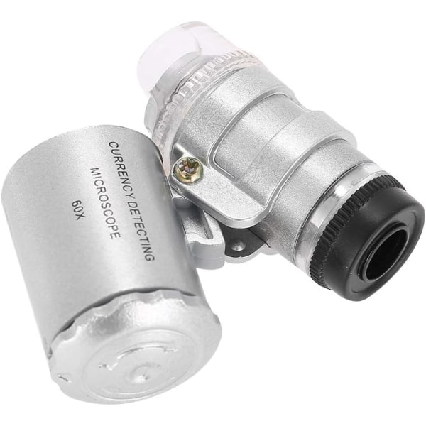 Juvelerare Lupp 50X Förstoringsglas Plast + Metall Silver 60X Minimikroskop Fickförstoringsglas Lupp Förstoringsglas Med LED-ljus