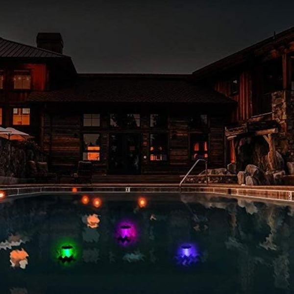 Solar flytande ljus, RGB swimmingpool dekorationsljus med automatisk färgändring, IP68 vattentät LED-fontänljus med 360° stråle