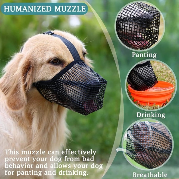 Mesh , justerbart cover för hund Mjukt skydd mot sällskapsdjur förgiftat bete för små medelstora hundar (svart) (XL)