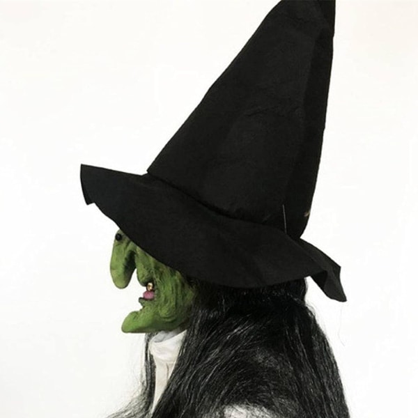 Halloween häxmask med hårhatt Skrämmande gammal kvinna dress up mask, läskig latex dräktmask Cosplay rekvisita för maskeradshowtillbehör