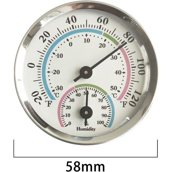 Termometer hygrometer, inomhus- och utomhustermometer och hygrometer, för inomhus- eller utomhusbruk, hög temperaturbeständig (silver)