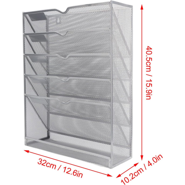 Filhållare för hängvägg Postmagasin Organizer Metall Mesh Galler Fem lager tidskriftsställ Förvaringsställ Filställ