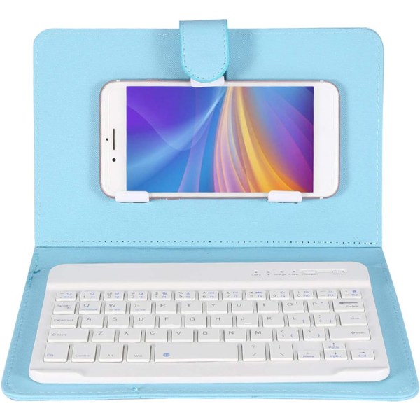 Geyes hopfällbart Bluetooth tangentbord för 12 blått case Universal trådlöst Bluetooth -tangentbord Case med cover för Ios-telefoner (Sky